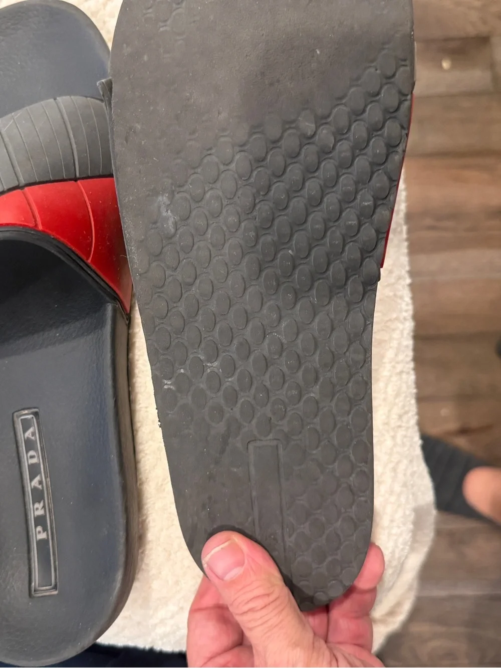 Prada Men’s Black, Red & Gray Rubber Slide Sandals